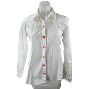 Sarto White Beaded Button Down Heart CutOut Long Sleeve Shirt Blouse Top Size S